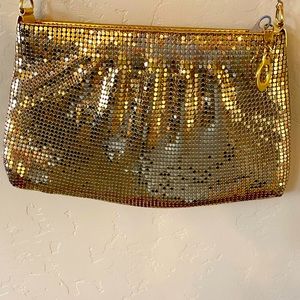 Gold metal beads shoulder purse.